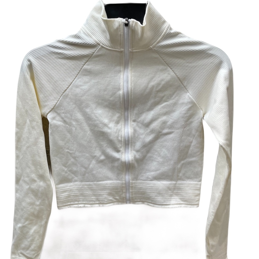 ❤️ FABLETICS RIBBED CREAM CROPPED ZIP UP TOP SIZE SMALL